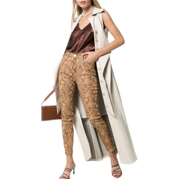 Frame NWT Le High Skinny Crop Snake Effect Jeans in Tan/Black Size 27 - Picture 1 of 16